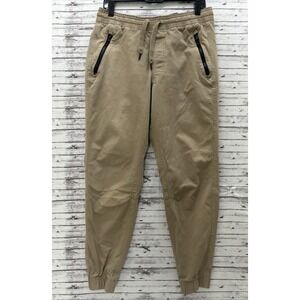 Under Armour Fitted Joggers Pants Men Size M Beige Khaki Drawstring Zip Pockets